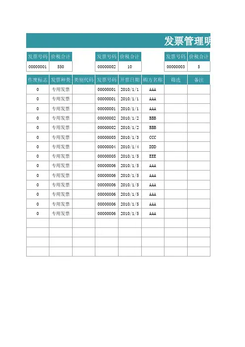 绿色发票管理明细表Excel模板