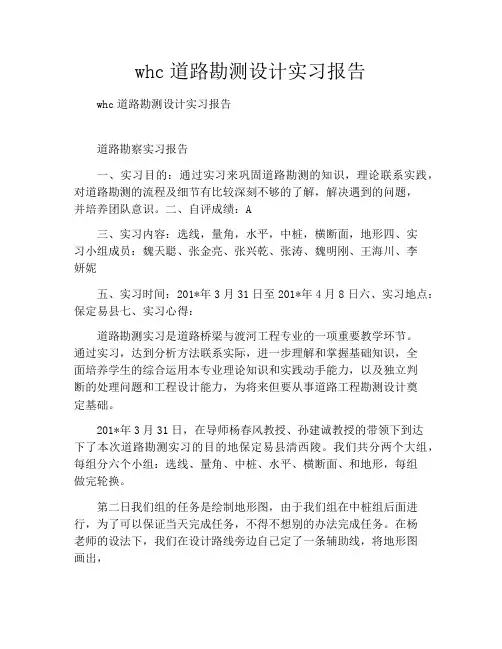 whc道路勘测设计实习报告