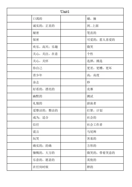 苏教版八年级上册英语词汇表