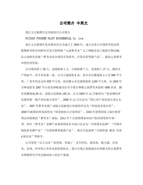 公司简介 中英文