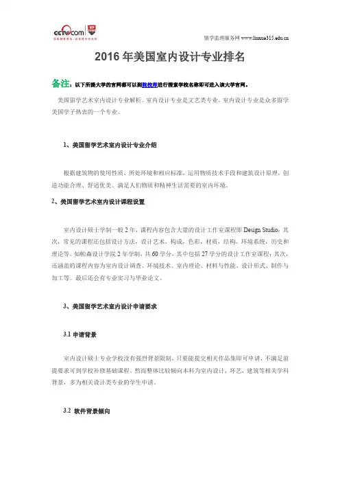 2016年美国室内设计专业排名