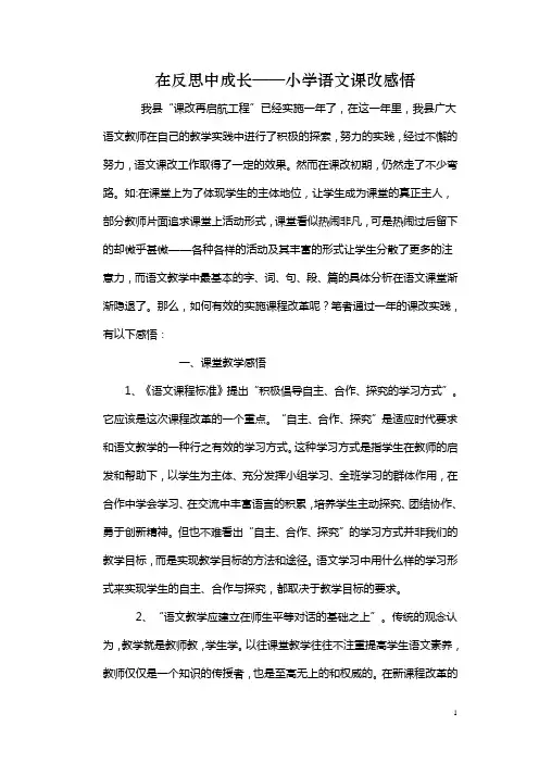 在反思中成长—小学语文课改感悟