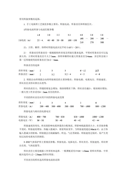 常用焊接参数的选择