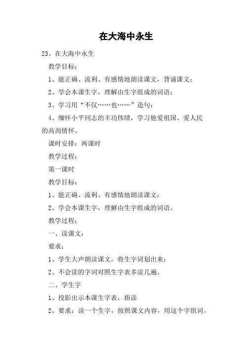 在大海中永生教案
