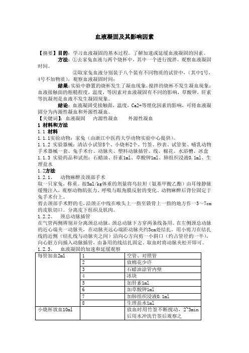 血液凝固及其影响因素