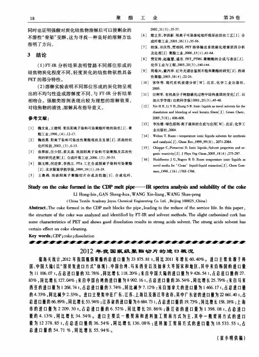 2012年我国瓶级聚酯切片的进口概况