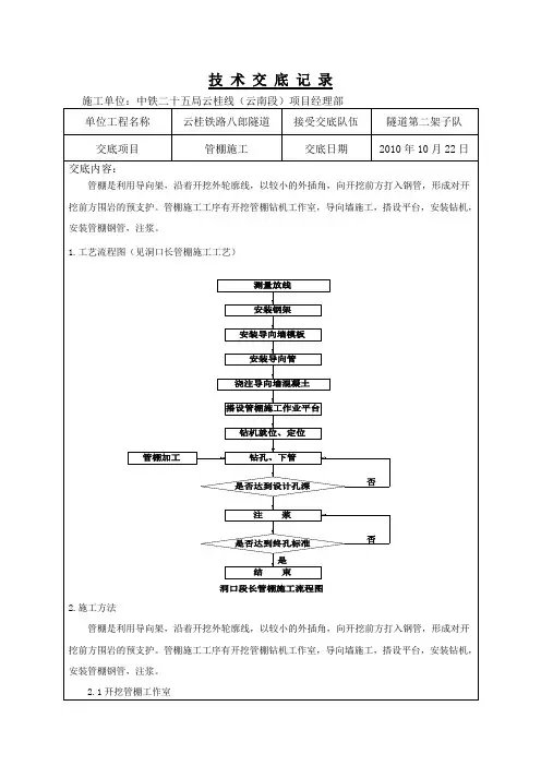 管棚施工技术交底 2