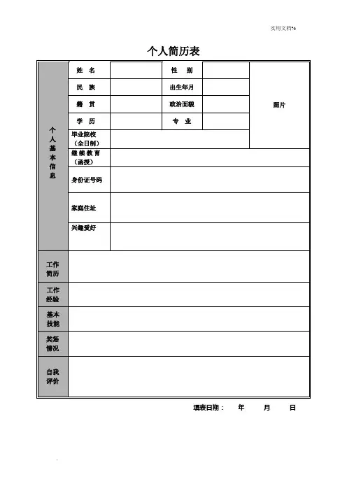 个人简历空白表格word模板