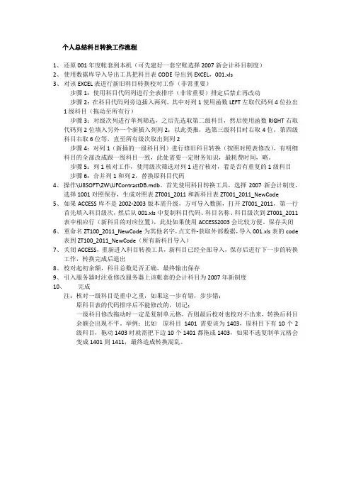 用友U8新旧科目转换工作建议流程