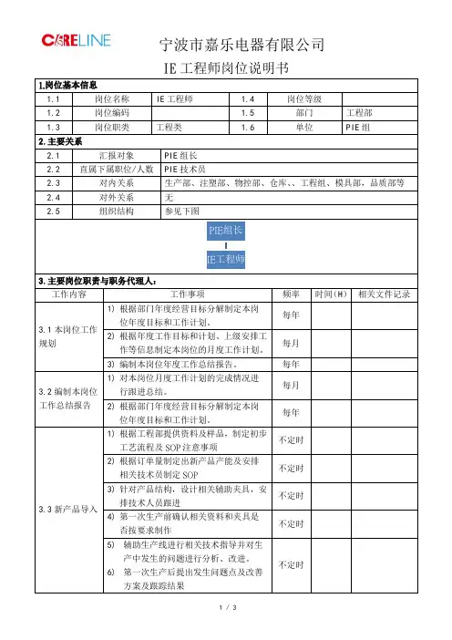 IE工程师岗位说明书