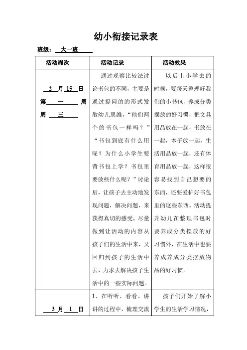 幼小衔接记录表