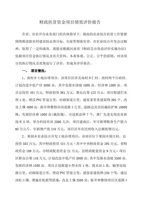 财政扶贫资金项目绩效评价报告