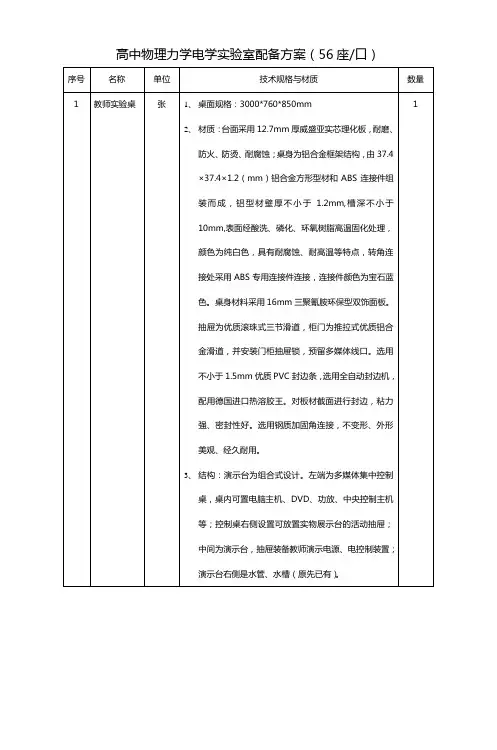 高中物理电学实验室配备方案(56座口)