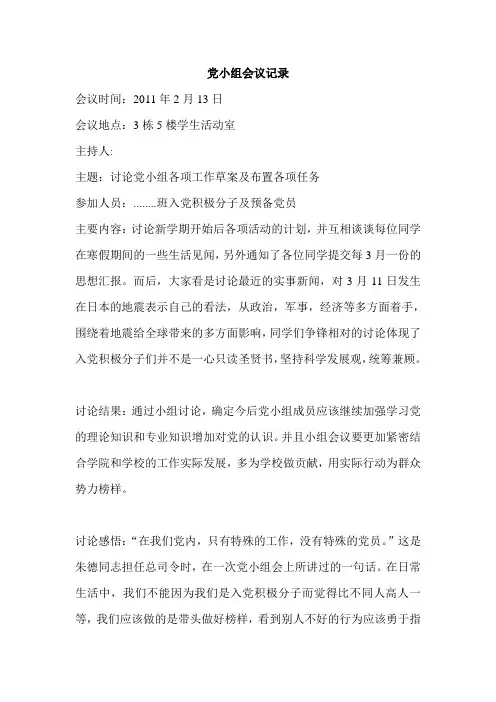 党小组会议记录