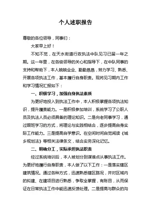 行政执法个人述职报告