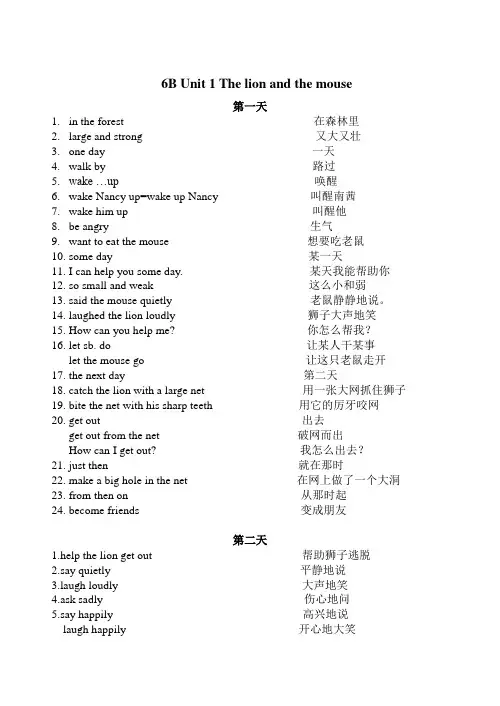 新译林 6B Unit 1  The lion and the mouse知识点梳理