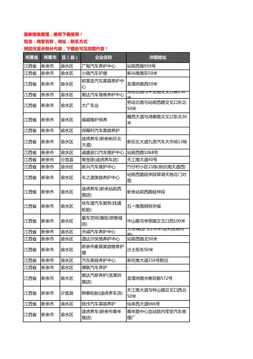 新版江西省新余市汽车保养企业公司商家户名录单联系方式地址大全45家