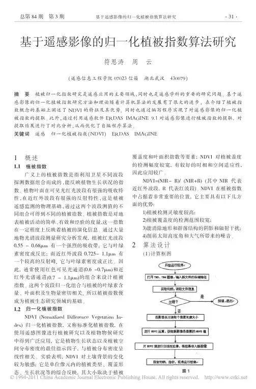 基于遥感影像的归一化植被指数算法研究