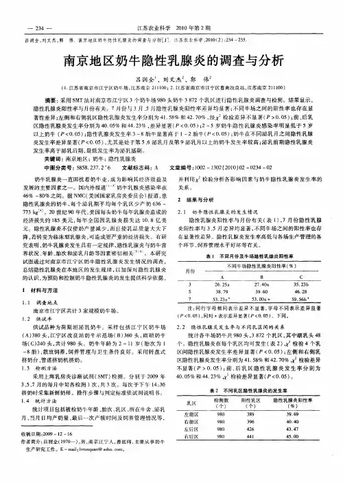 南京地区奶牛隐性乳腺炎的调查与分析