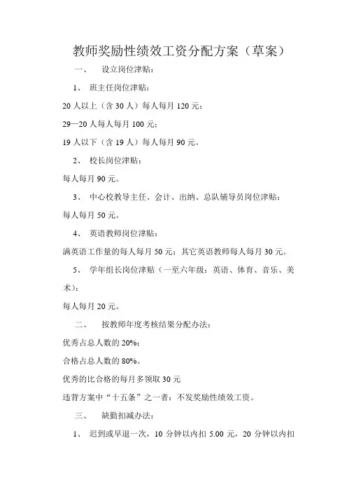 教师奖励性绩效工资分配方案