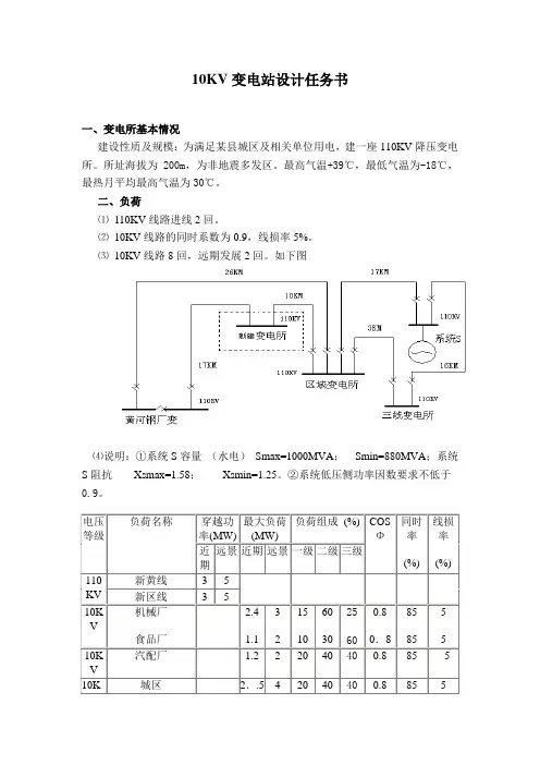 10KV变电所设计任务书