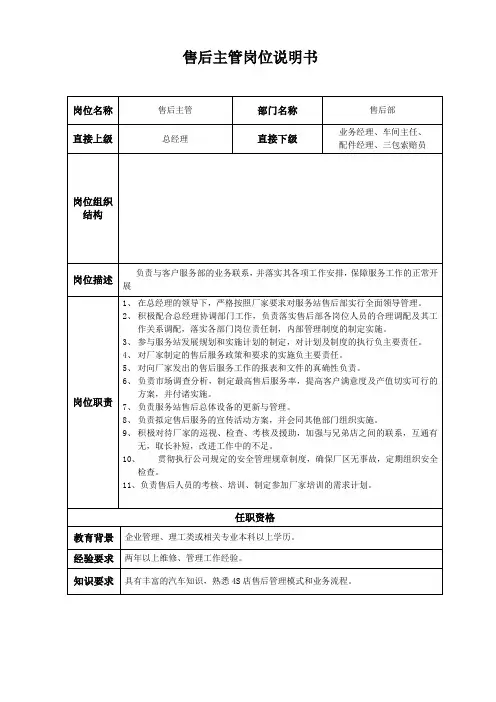 售后岗位说明书 2