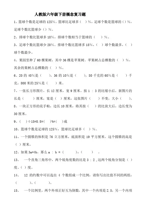 人教版六年级下册概念复习题