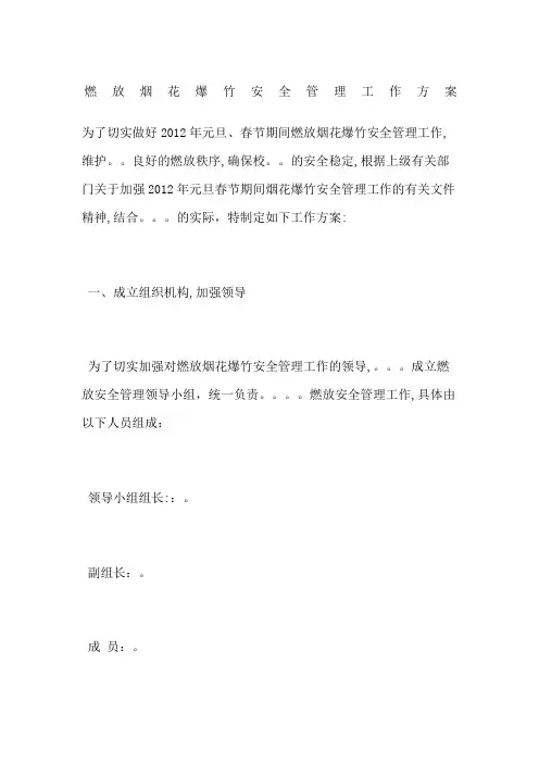 燃放烟花爆竹安全管理工作方案