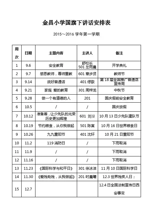 国旗下讲话安排表