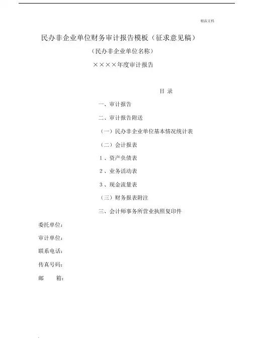 民办非企业单位财务审计报告实用模板征求意见文稿.doc