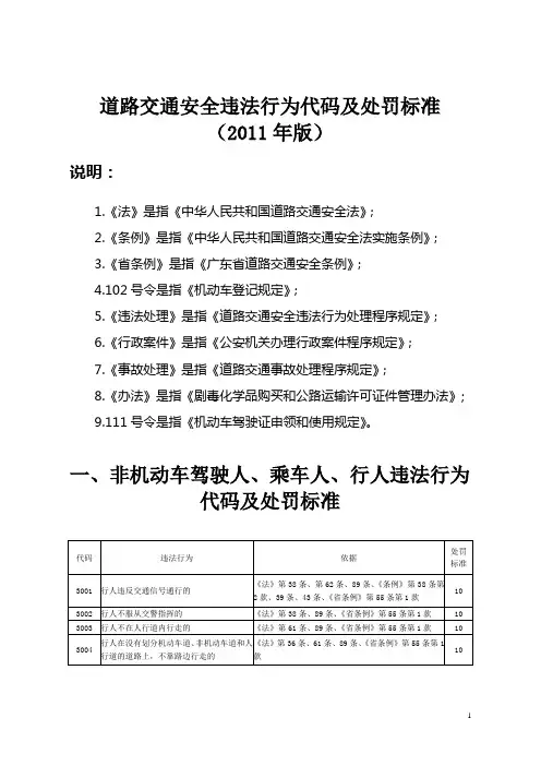 《道路交通安全违法行为代码及处罚标准》
