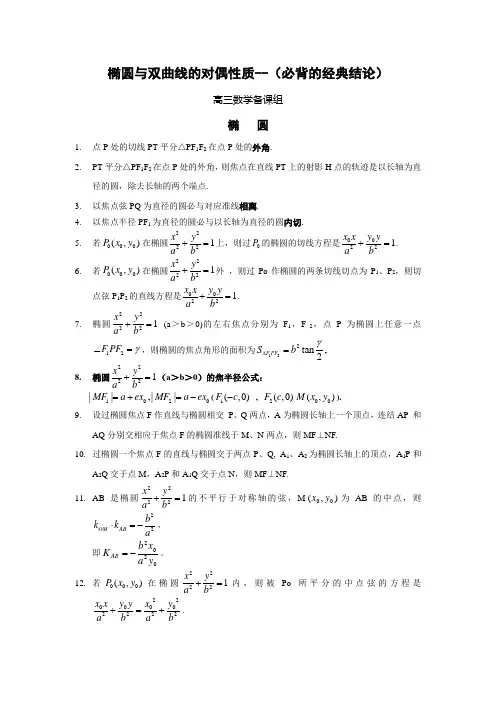 2020高考数学椭圆与双曲线的经典性质50条