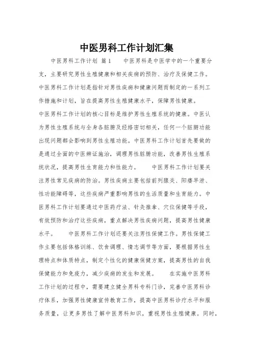 中医男科工作计划汇集
