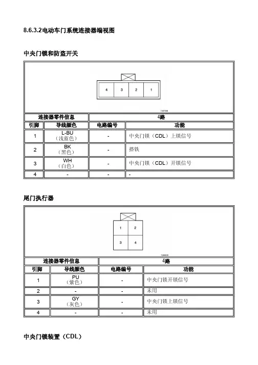 别克凯越电路图 8.6.3.2电动车门系统连接器端视图