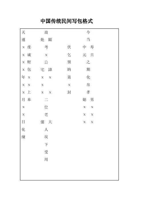 中国传统民间写包格式