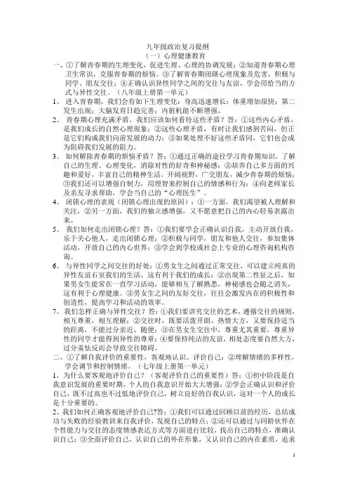 湖南九年级政治复习提纲精华   思想品德五大模块