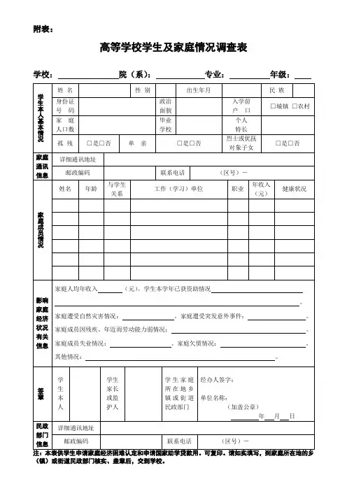 高等学校贫困生申请表