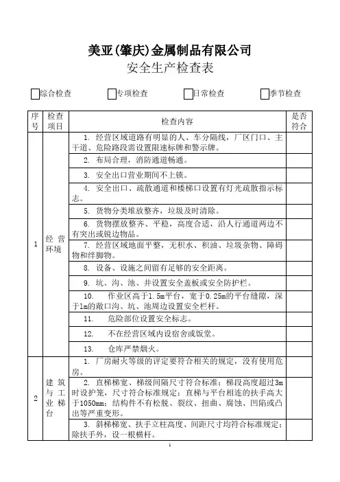 安全隐患检查表