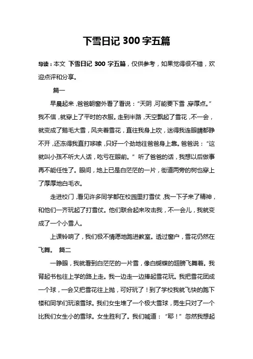 下雪日记300字五篇