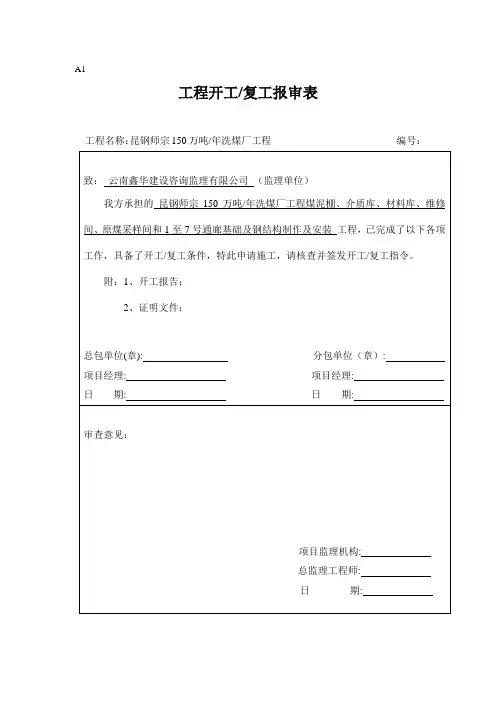 工程开工复工报审表