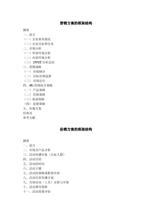 营销策划书写作大纲