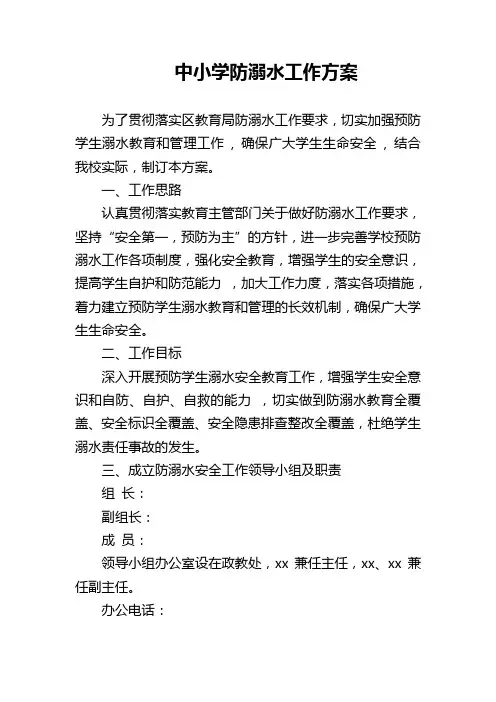 中小学防溺水工作方案