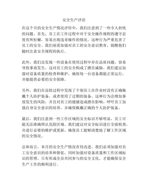 安全生产评语
