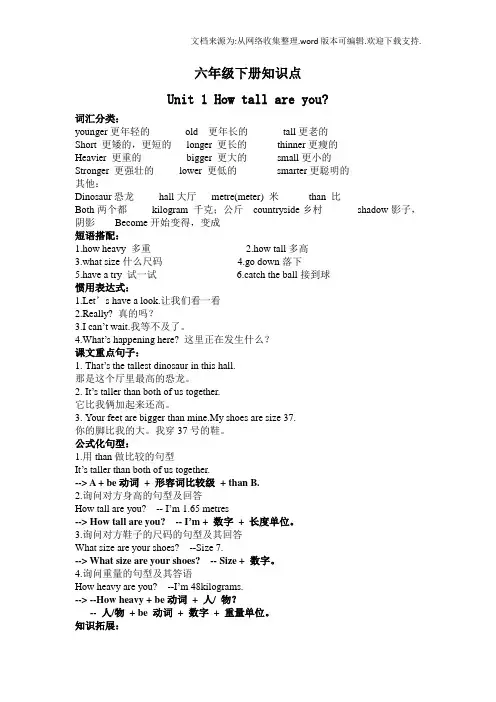六年级下册知识点整理
