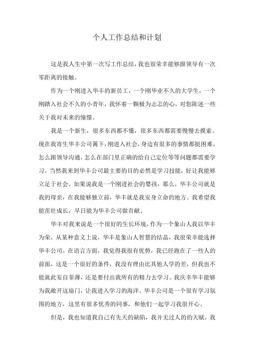 个人工作总结和计划。。。