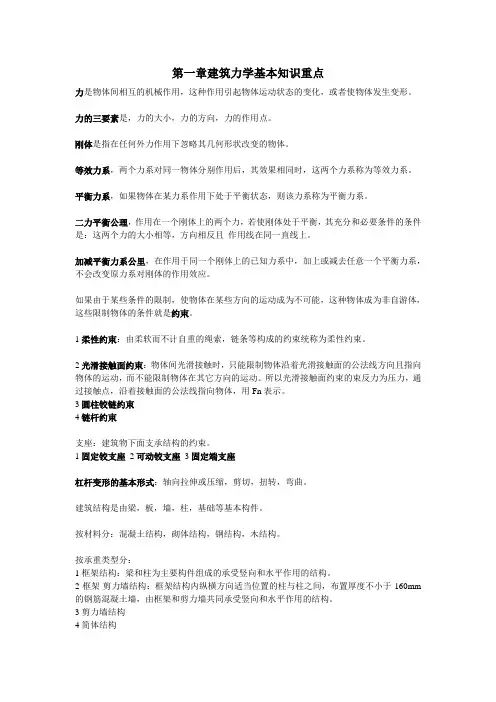 建筑力学第一章基本知识考试重点