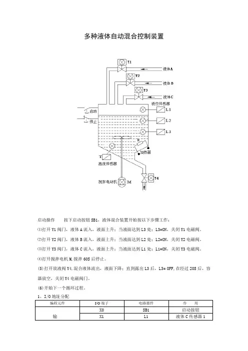 多种液体自动混合控制装置(三菱PLC)