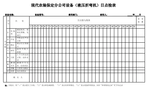 液压折弯机——设备点检保养表