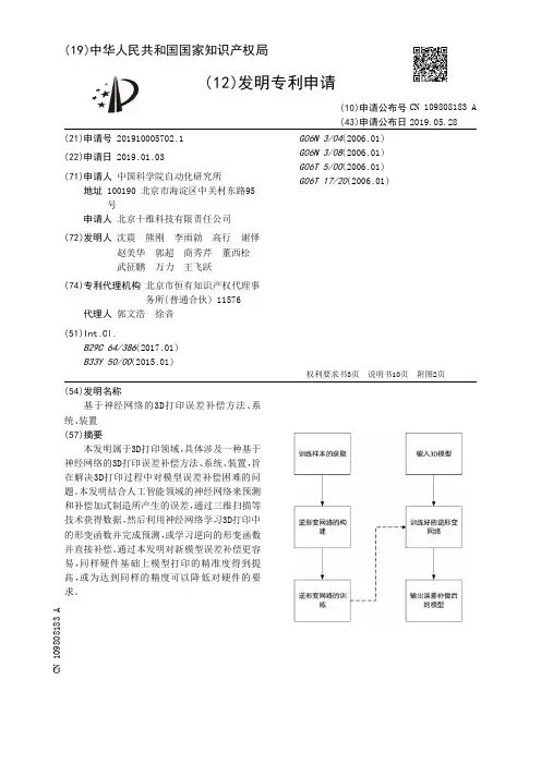 【CN109808183A】基于神经网络的3D打印误差补偿方法系统装置【专利】