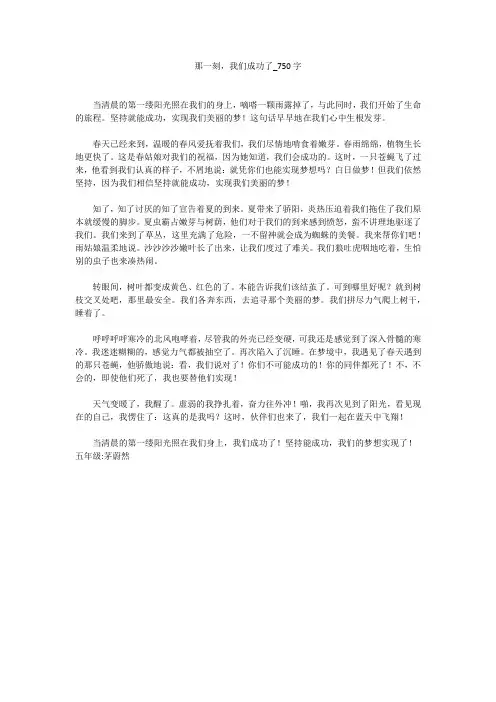 那一刻,我们成功了(750字作文)